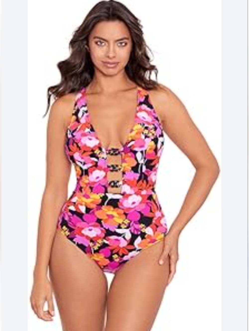 Miracle Kids Floral One-Piece Swimsuit - Pink, Orange, Black